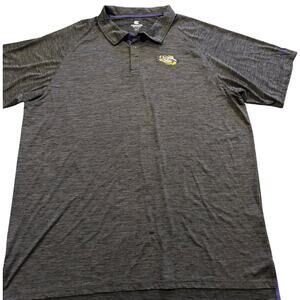 LSU Tigers Polo 4XT Colosseum Polyester Spandex Charcoal Purple Short sLEEVE